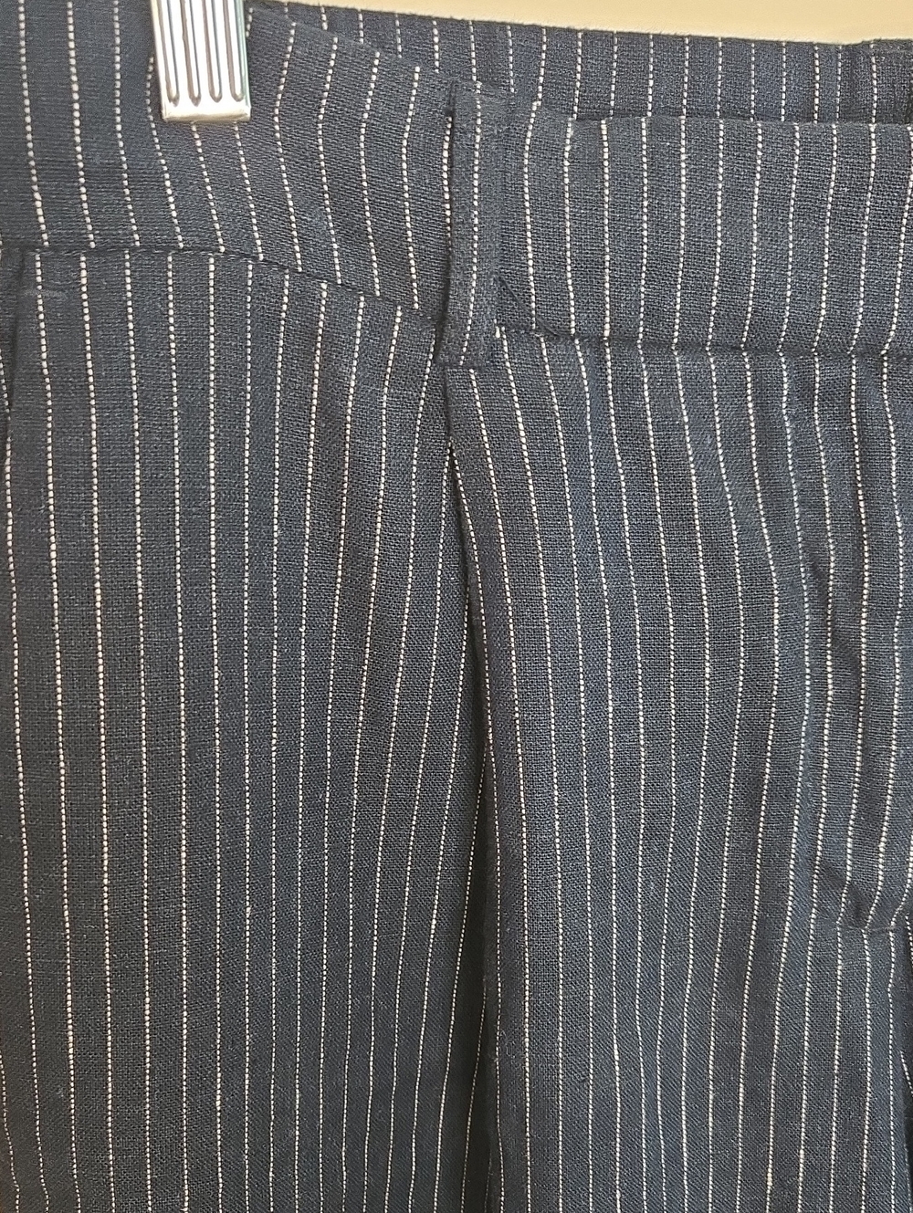 Rachel Zoe Navy Pinstripe Linen Blend Trousers Size 8 Tailored Wide Leg Pants - Picture 4 of 10